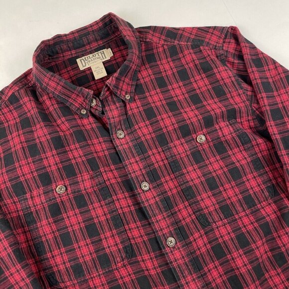 Duluth Trading Co. Flannel Shirt Men’s 2XL Trim Fit Button Up Plaid Red Black - Picture 1 of 10